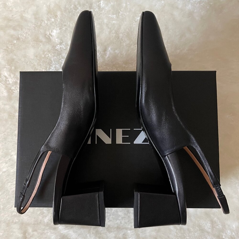 Inez Coco slingback square toe block heel pump in Black Nappa size 10.5 - Picture 6 of 13